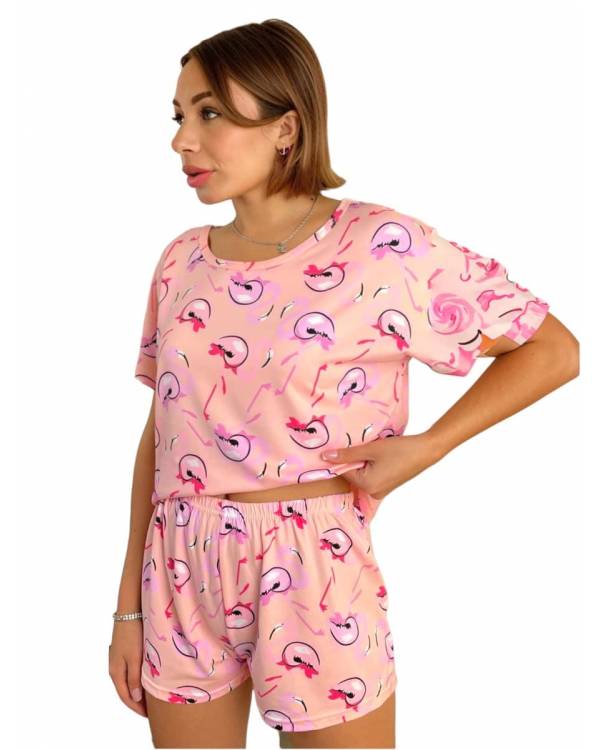 Піжама шорти + футболка "Flamingo" розова