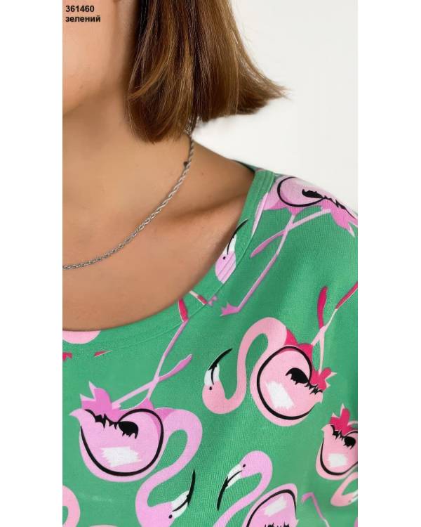 Піжама шорти + футболка "Flamingo" зелена