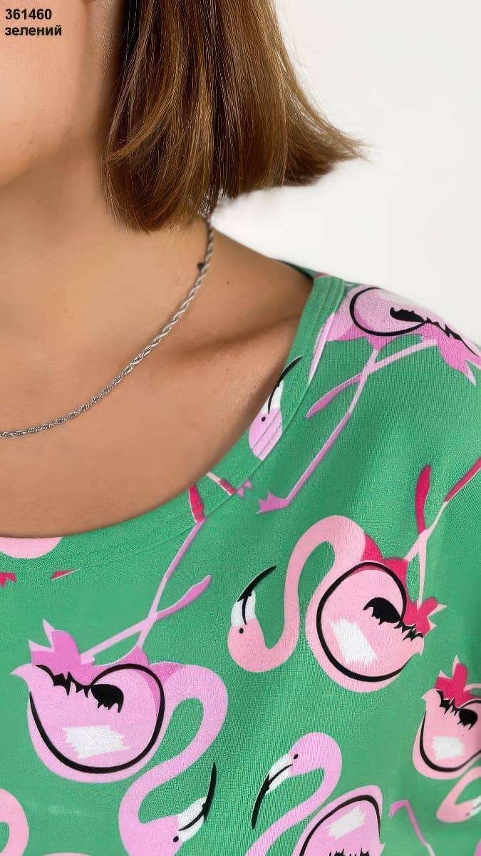 Піжама шорти + футболка "Flamingo" зелена